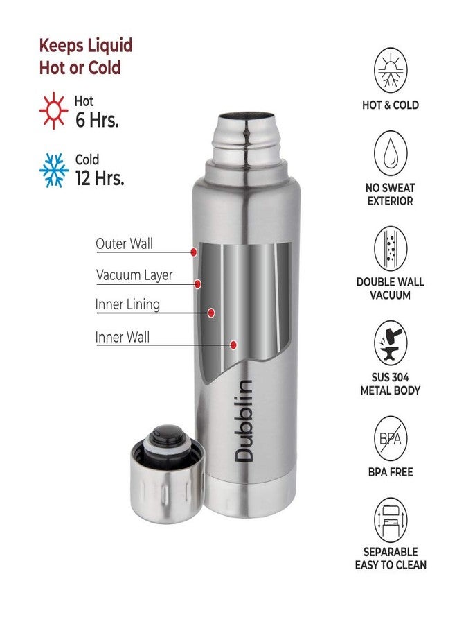 Dubblin Carry Premium Stainless Steel Double Wall Vacuum Insulated BPA Free Water Bottle, Sports Thermo Flask Keeps Hot 6 Hours, Cold 12 Hours (Silver 350 ML) - Image 2